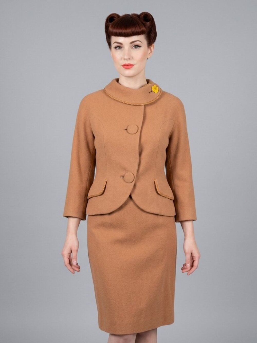Vintage 50s Forstmann Wool Tweed Suit Jacket & Skirt Set Mid-Century Tailored M